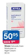 Nivea Naturally Even Moisturiser Or Night Cream-50ml Each