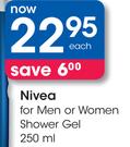 Nivea For Men Or Women Shower Gel-250ml Each