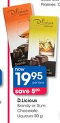 D.Licious Brandy Or Rum Chocolate Liqueurs-80g Per Box