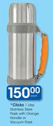 Clicks 1Ltr Stainless Steel Flask With Orange handle Or Vacuum Flask-Each