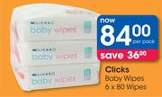 Clicks Baby Wipes-6 x 80's Wipes Per Pack