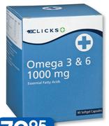 Clicks Omega 3 & 6 1000mg Softgel Capsules-90's Per Pack