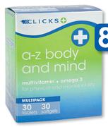 Clicks A-Z Body & Mind 30 Tablets & 30 Softgels-Per Pack