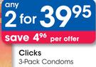 Clicks 3 Pack Condoms-Any 2