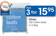 Clicks 100 Cotton Buds In A Bag-3's Pack