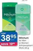 Mitchum For Men Or Women Anti-Perspirant Sticks-63g Each
