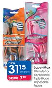 Super-Max Ultimate³ Or Confidence Triple Blade Disposable Razors-Per Pack