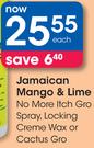 Jamaican Mango & Lime No More Itch Gro Spray, Locking Creame Wax Or Cactus Gro-Each
