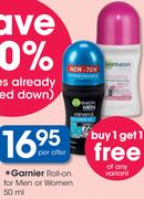 Garnier Roll-On For Men Or Women-50ml Per Offer