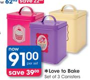 Love To Set Of 3 Canisters-Per Set
