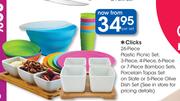 Clicks 26-Piece Plastic Picnic Set,3-Piece,4-Piece,6-Piece Or 7-Piece Bamboo Tapas Set-Per Set 