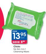 Clicks My Skin 3-In-1 Cleansing Wipes-Each