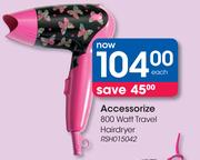Accessorize 800 Watt Travel Hairdryer RSH015042