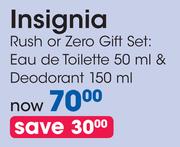 Insignia Rush Or Zero Gift Set: Eau de Toilette 50ml & Deodorant 150ml