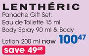 Lentheric Panache Gift Set: Eau de Toilette 15ml,Body Spray 90ml & body Lotion 200ml