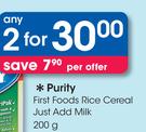 Purity First Foods Rice Cereal Just Add Milk-2x200g