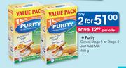 Purity Cereal Stage 1 or Stage 2 Just Add Milk-2 x 450gm