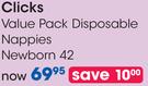 Clicks Value Pack Disposable Nappies Newborn 42