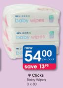 Clicks Baby Wipes-3 x 80 Per Pack