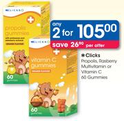 Clicks Propolis, Rasberry Multivitamin Or Vitamin C-2x60 Gummies Pack