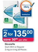 Nicorette Gum Mint Or Regular 2mg Or 4mg-2x30 Pieces