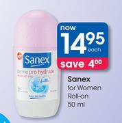 Sanex For Women Roll-On-50ml Each