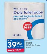 Clicks 2-Ply Toilet Paper-9 Rolls Per Pack