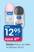 Sanex Roll-On for Men or Women-50ml Each