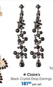 Claire's Black Crystal Drop Earrings-Per Set