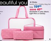 Clicks Hearts 4 In 1 Toiletry Bag Set