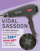 Vidal Sassoon Volume Brilliance Hairdryer with Diffuser