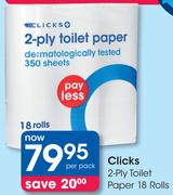 Clicks 2 Ply Toilet Paper 18 Rolls-Per Pack