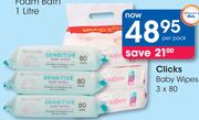 Clicks Baby Wipes-3x80 Per Pack