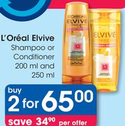 L'Oreal Elvive Shampoo Or Conditioner-2x200/250ml