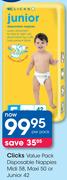 Clicks Value Pack Disposable Nappies Midi 58/Maxi 50/Junior 42-Per Pack