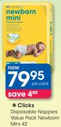 Clicks Disposable Nappies Value Pack Newborn Mini 42-Per Pack