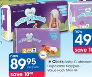 Clicks Softly Cushioned Disposable Nappies Value Pack Mini 44-Per Pack