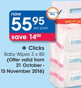 Clicks Baby Wipes-3x80 Per Pack