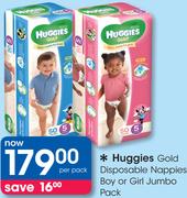 Huggies Gold Disposable Nappies Boy Or Girl Jumbo Pack-Per Pack