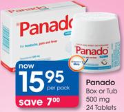 Panado Box Or Tub 500mg 24 Tablets-Per Pack