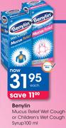Benylin Mucus Relief Wet Cough Or Children's Wet Cough Syrup-100ml Each