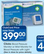 Clicks Blood Pressure Monitor Or Wrist Monitor For Blood Pressure With Light-Each