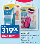 Scholl Electronic Foot File Or Velvet Smooth Electronic Nail Care System-Each