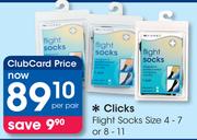 Clicks Flight Socks Size 4-7 Or 8-11-Per Pair