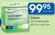 Clicks 20 Underpads 60x60cm-Per Pack