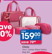 Clicks 4 In 1 Cerise Stripe Toiletry Bag Set-Per Set