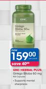 GNC Herbal Plus Ginkgo Biloba 60 mg 100 Capsules-Per Pack