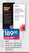 GNC Mega Men 50 Plus Or Women's Ultra Mega 50 Plus Multivitamin 60 Caplets-Per Pack