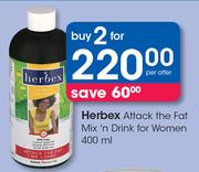 Herbex Attack The Fat Mix n Drink For Women-2 x 400ml