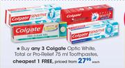 Colgate Optic White, Total Or Pro Relief Toothpastes-75ml Each